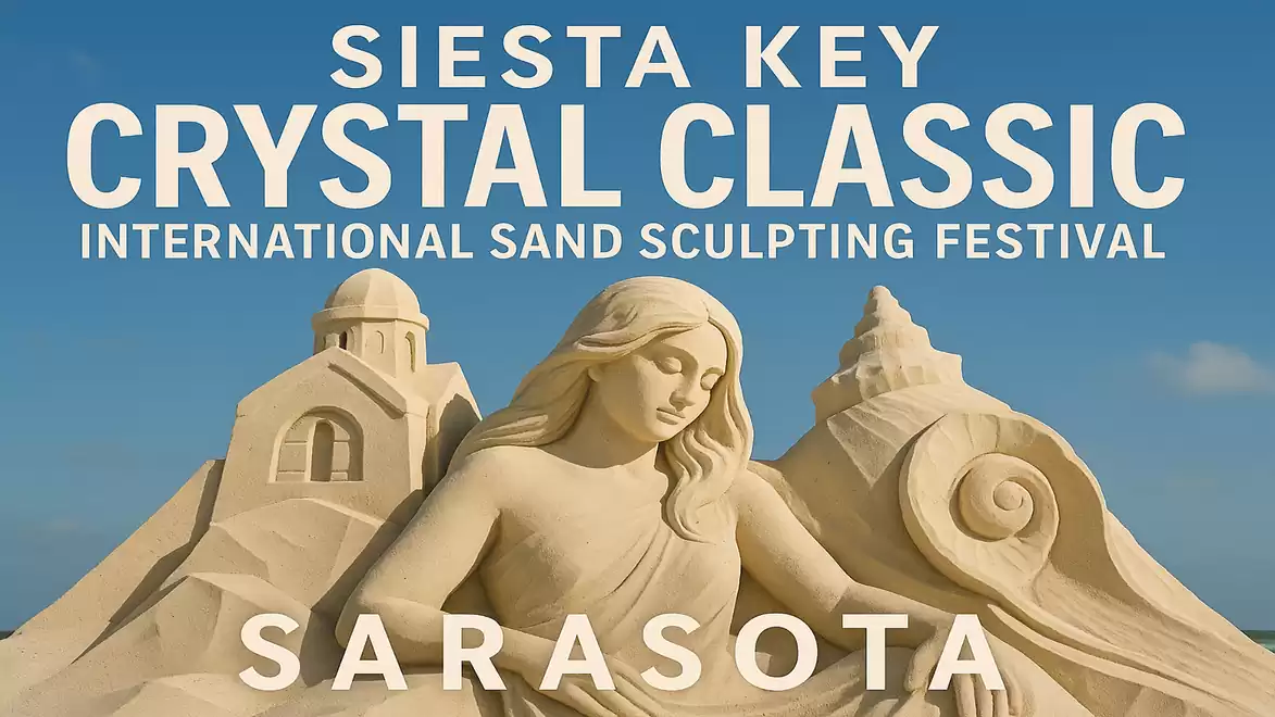 Sand artwork featuring a sculpture of a woman against a blue sky at the Siesta Key Crystal Classic Sand Sculpting Festival.