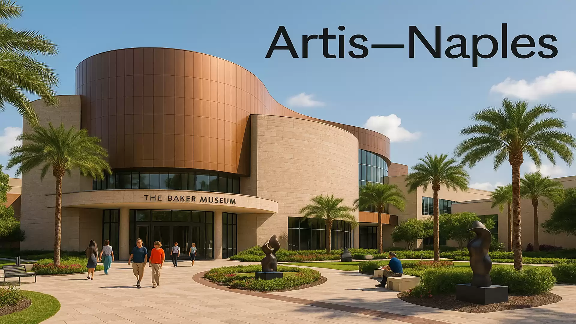 Exterior view of the Artis-Naples The Baker Museum featuring modern architectural details and palm trees.