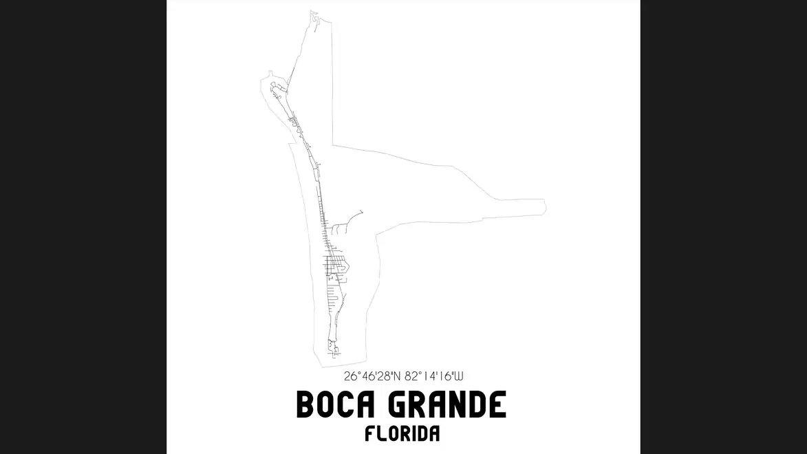 Minimalistic map of Boca Grande, Florida, with coordinates.