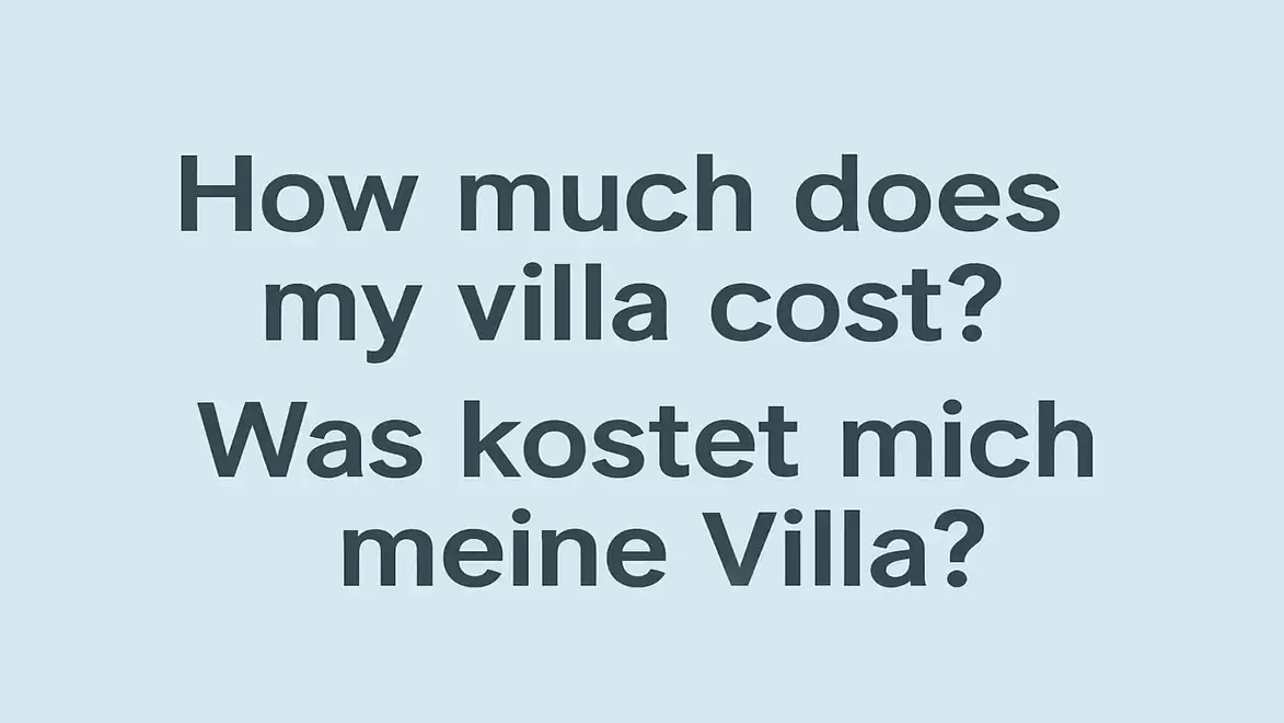 Text image with the question 'How much does my villa cost?' on a blue background.