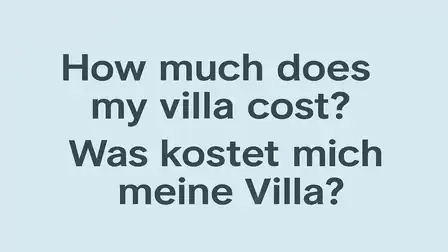 Text image with the question 'How much does my villa cost?' on a blue background.