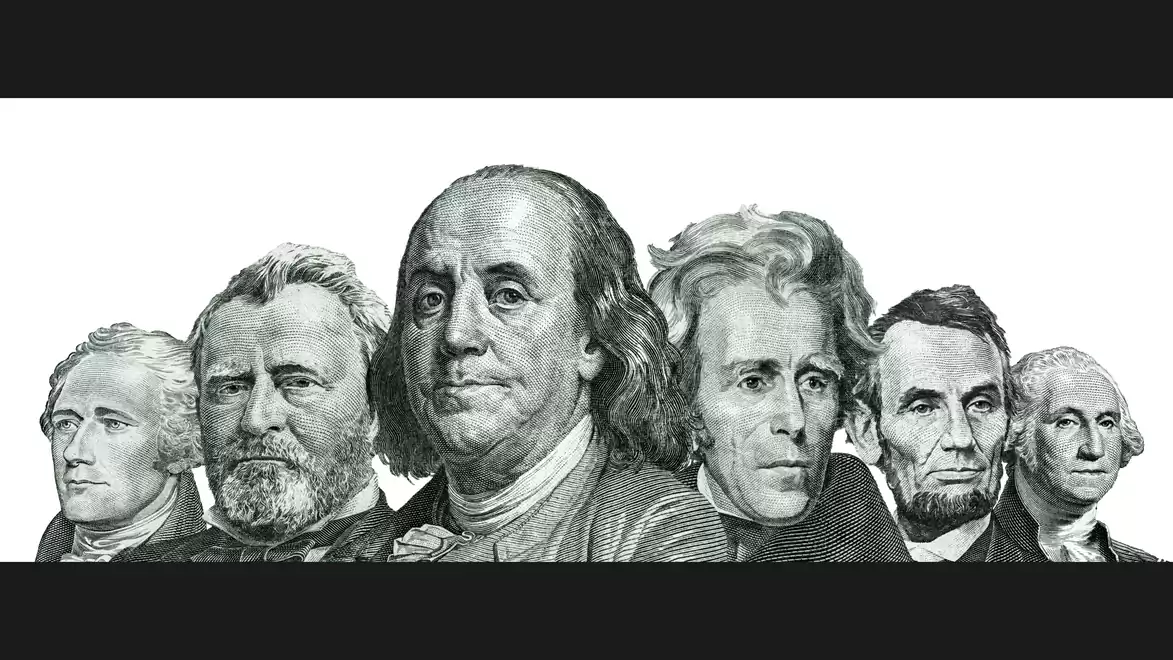Illustration of several historical US figures in black and white with a white background.