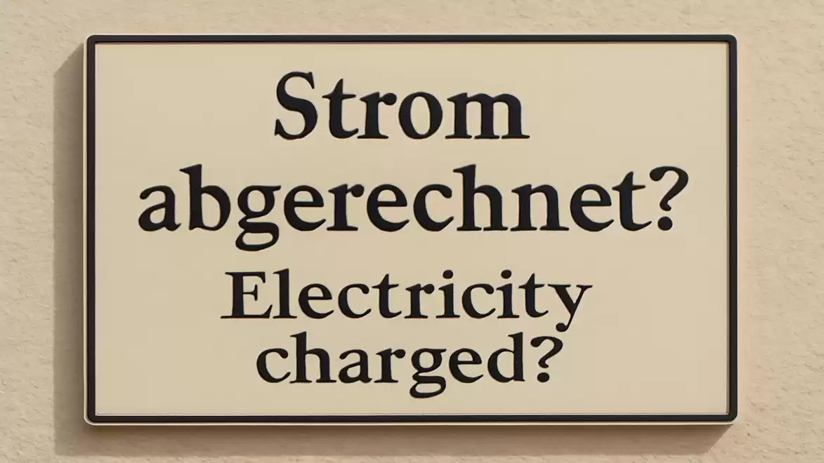 Sign reading 'Strom abgerechnet? Electricity charged?' on a wall.