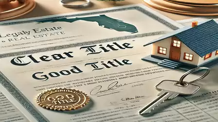 Image of documents titled 'Clear Title' and 'Good Title', with a miniature house and key beside them, symbolizing real estate ownership and property rights.