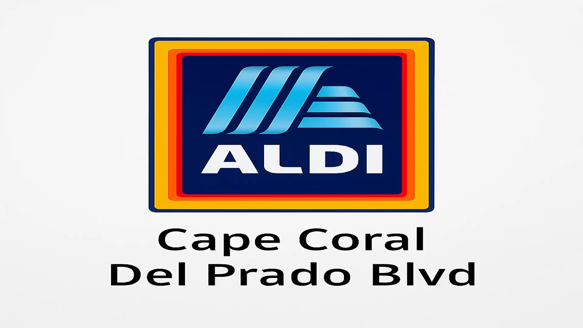 ALDI logo with location Cape Coral Del Prado Blvd on a white background.