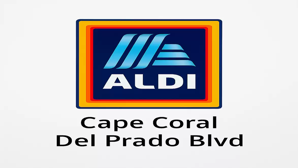 ALDI logo with location Cape Coral Del Prado Blvd on a white background.