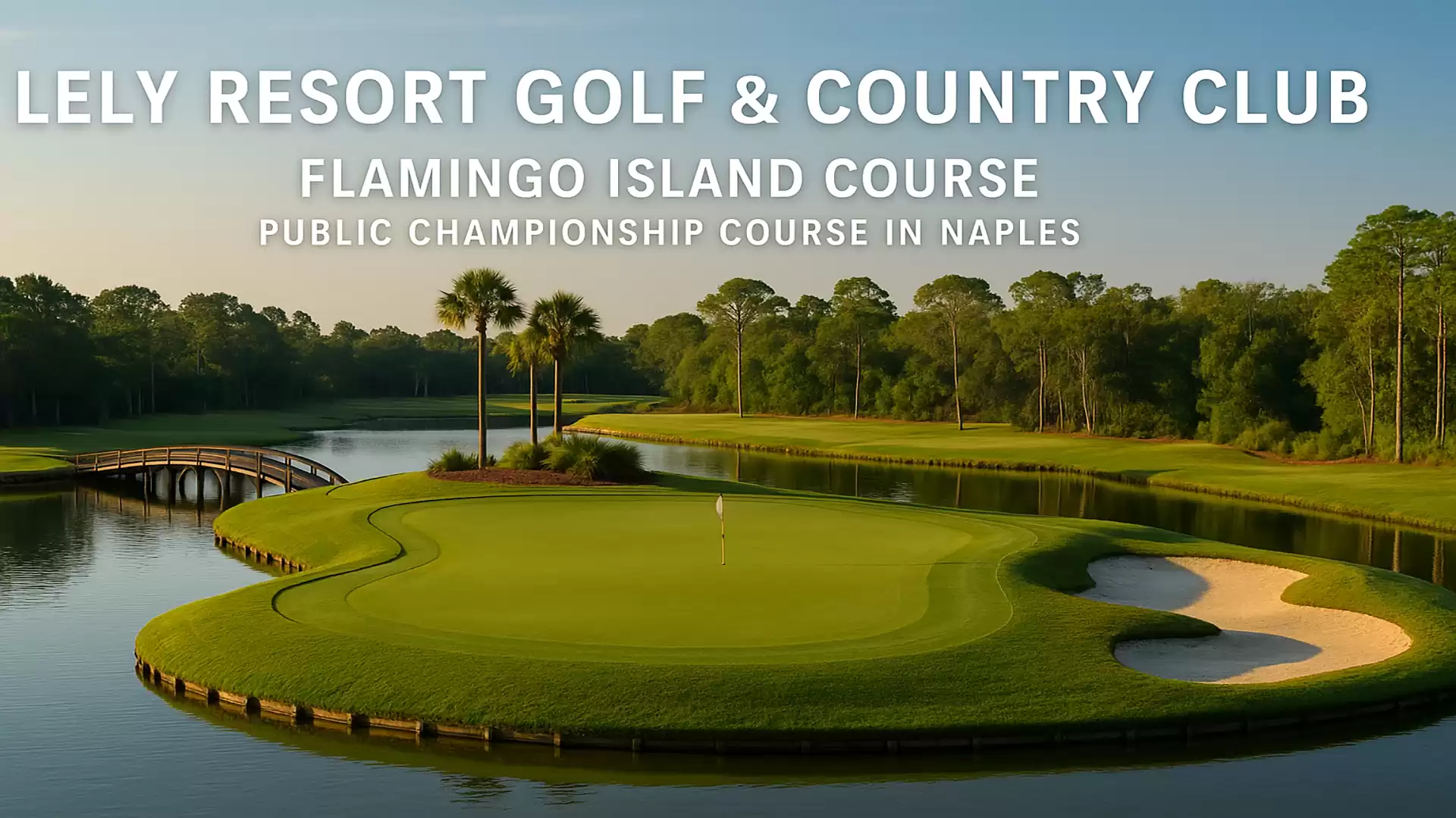 Panoramic view of Lely Resort Golf & Country Club, Flamingo Island Course in Naples, featuring manicured greens and surrounding trees.