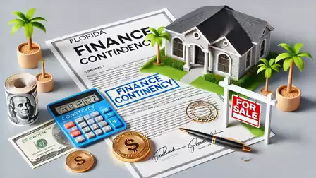 A miniature house with palm trees, a finance contract, and a calculator symbolizing real estate investments.
