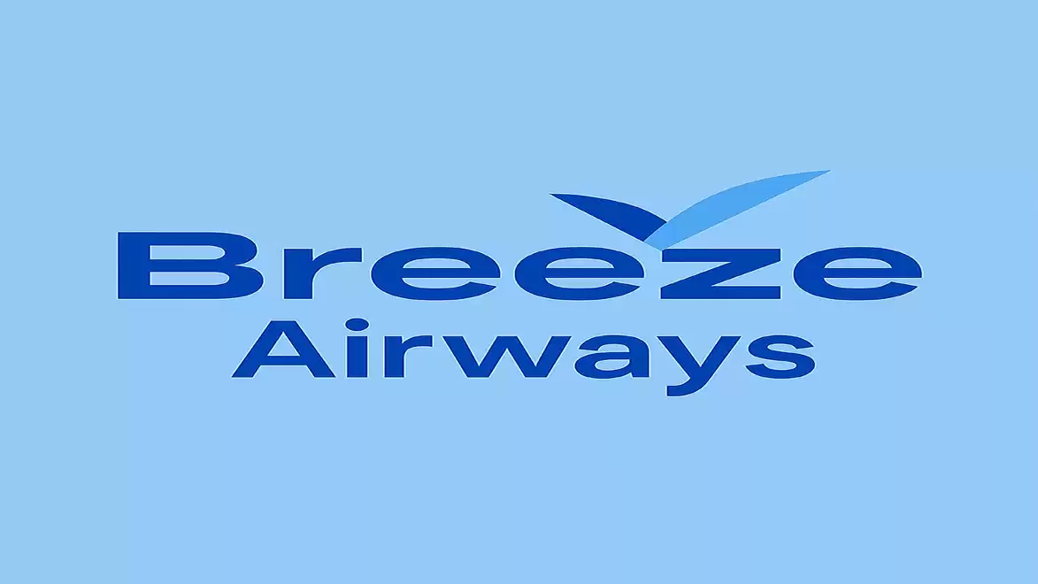 Breeze Airways logo on a blue background.