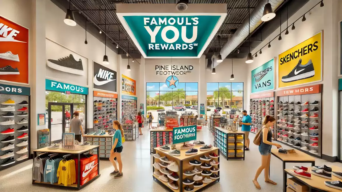 Shoe store featuring various brands like Nike, Vans, Skechers, and Fila. Customers browsing shelves full of shoes.