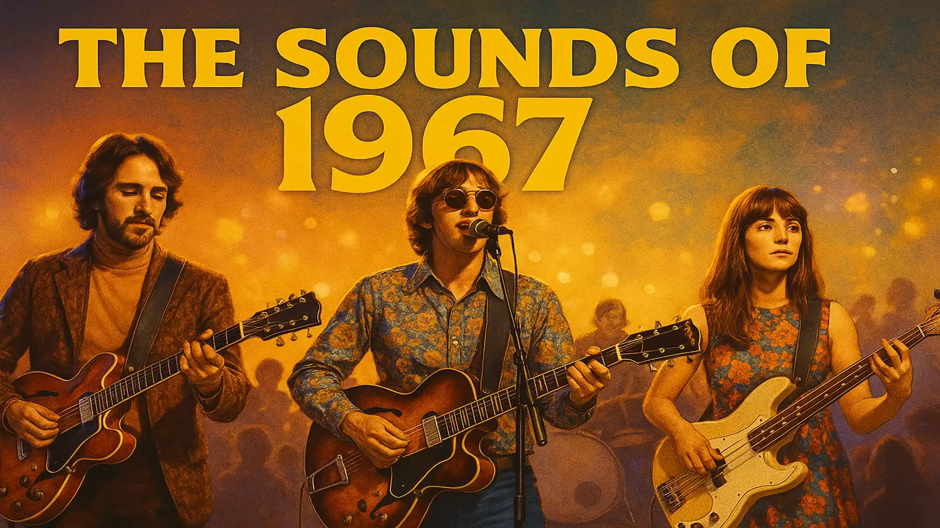 A 1960s band plays under the title 'The Sounds of 1967' featuring two guitarists and a bassist.