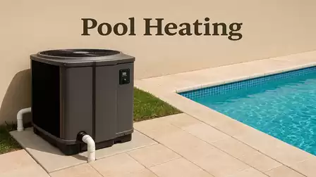 Pool heating system next to a tiled swimming pool.