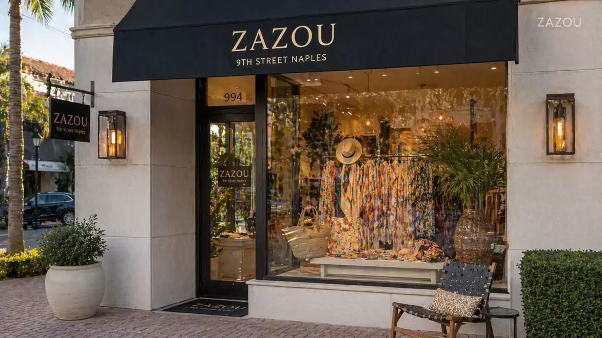 Women's clothing store Zazou in Naples with fashionable display.