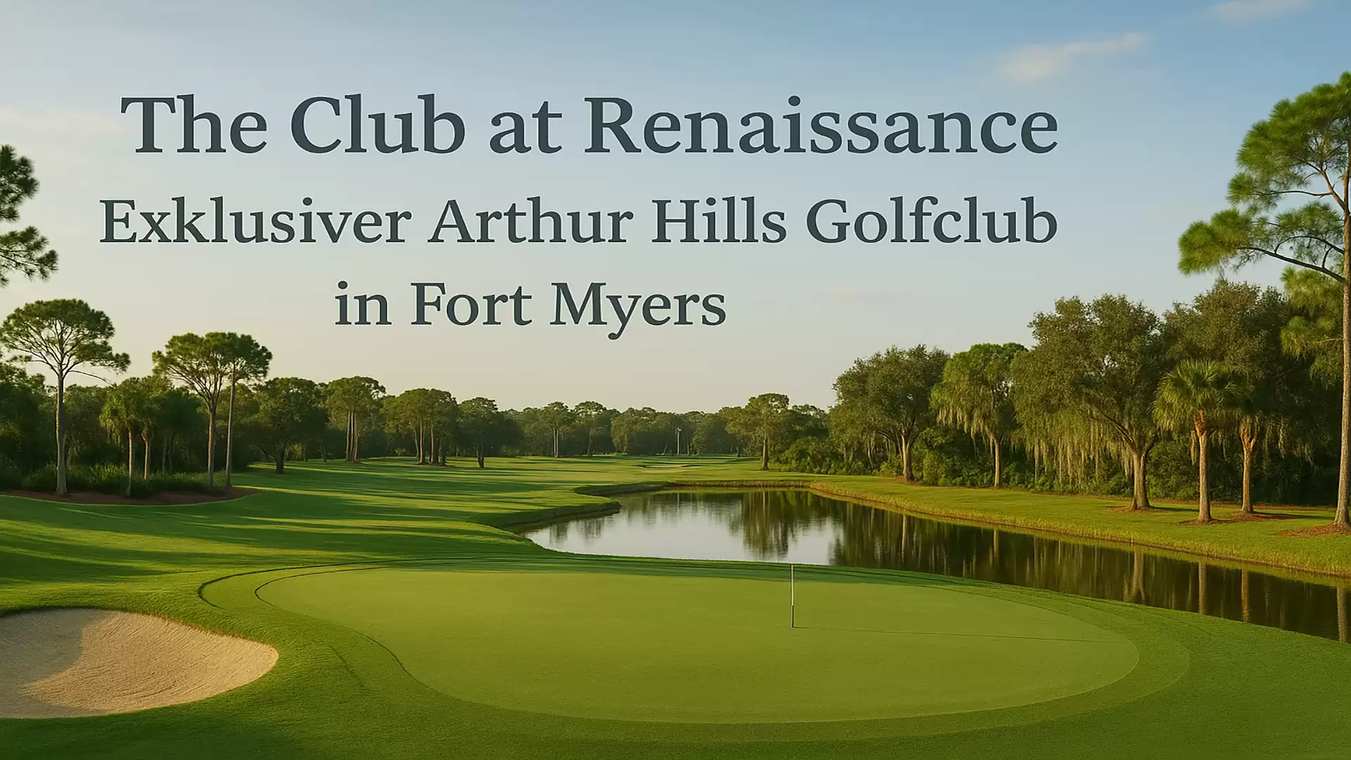 Golf course of the exclusive Arthur Hills Golf Club in Fort Myers with green landscape and water hazard.