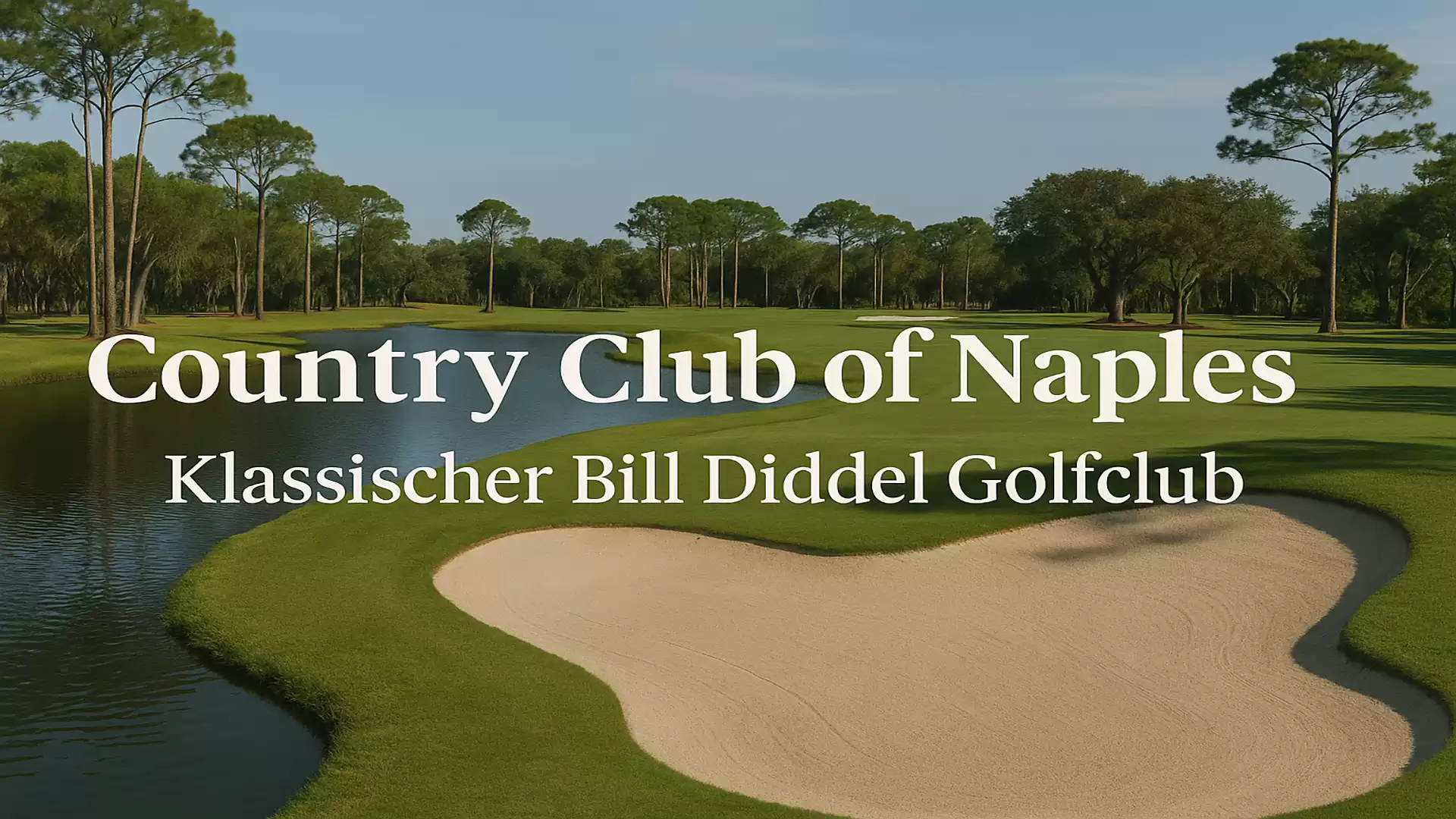 Golf course at the Country Club of Naples with a sand bunker and trees in the background.