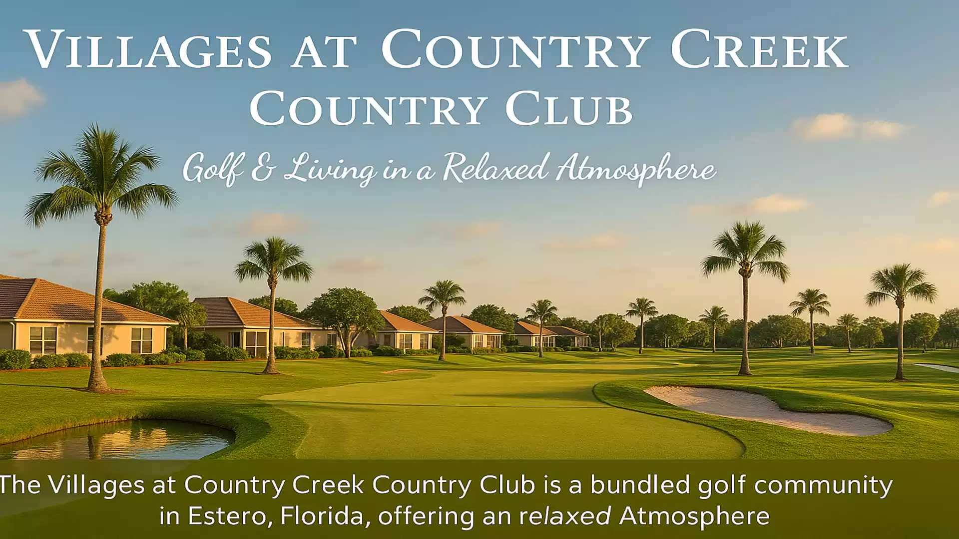 View of Villages at Country Creek Country Club with golf course and palm trees in Estero, Florida, offering a relaxed atmosphere.
