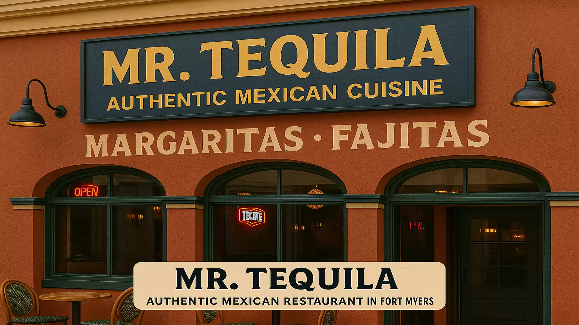 Facade of a Mexican restaurant featuring the sign 'Mr. Tequila Authentic Mexican Cuisine' and references to Margaritas and Fajitas.