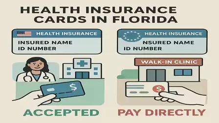 Illustration of health insurance cards in Florida: acceptance and direct payment.