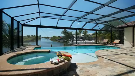 The vanishing edge pool seems to flow directly into the canal