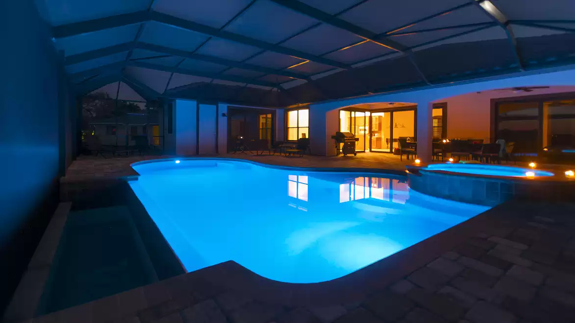 At night the pool looks especially inviting