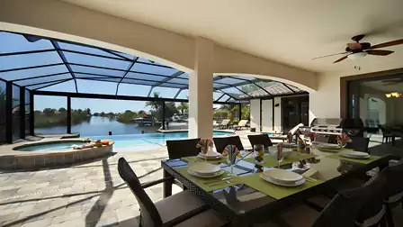 Even at full occupancy, the dining area on the covered patio offers room for all