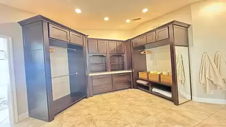 A very unusual feature in the bathroom is the open California closet
