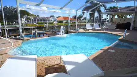 View from the lounge chair of the pool with vanishing edge effect