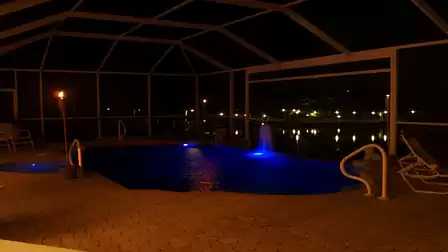 The pool area is especially inviting at night