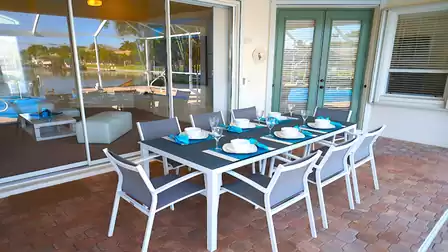 Enjoy breakfast in the morning sun on the covered patio