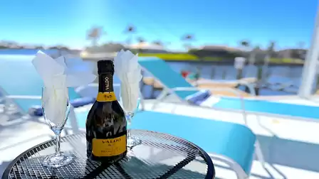A glass of champagne. This is the way to enjoy life
