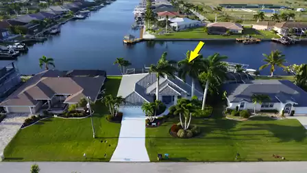 Bird's eye view of the pool and villa