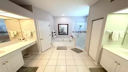 The bathroom is very large and spacious