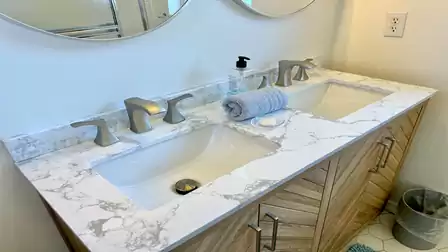 A beautiful double washbasin is ready for you
