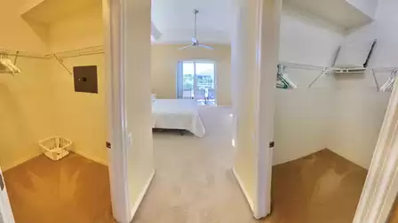 Two large walk-in closets belong to the master bedroom
