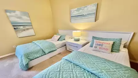 The bedroom is spacious and inviting