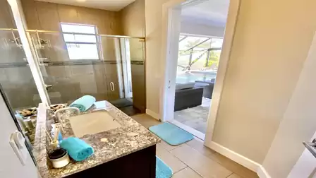 This bathroom also serves as a convenient poolbath