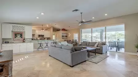 Living room, kitchen and dining room are seamlessly connected