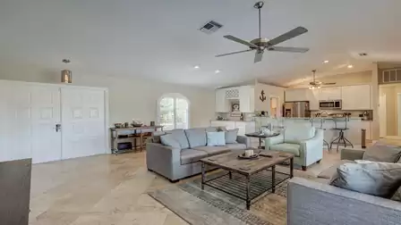 The open design with the high ceilings create a very spacious feeling