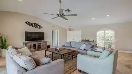 A large TV is of course available in the living room