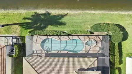 A bird's eye view of the pool and spa
