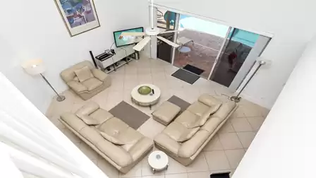 View from the loft into the elegant living room