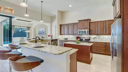 Watch the action in the kitchen from the elegant counter
