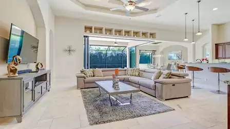 Light-flooded rooms with a view of the pool