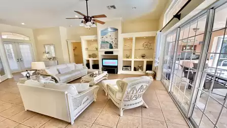inviting living area in white and blue 