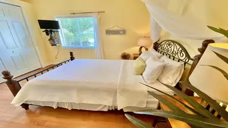 white and yellow the colors in the 4th bedroom with queen size bed 