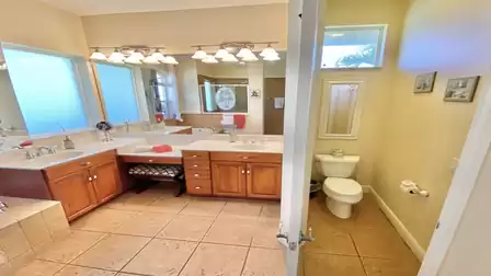 Double washbasin and separate toilet