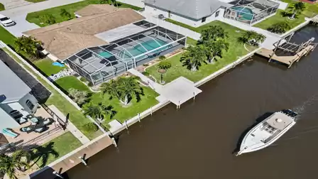 View from the canal side terrace and pool terrace