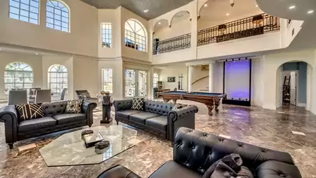 Spacious living hall overlooking the dining area