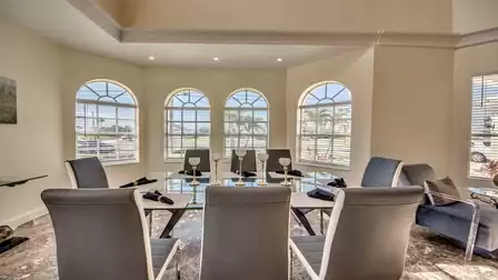 Large windows brighten up the dining area
