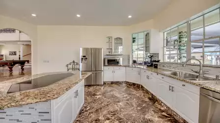 A first-class cooking island offers cooking fun for everyone